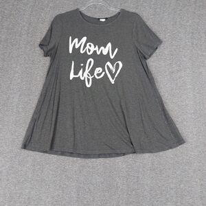 BLVD WOMENS GRAY SHORT SLEEVE ROUND NECK FLOWY MOM LIFE TSHIRT SIZE LARGE